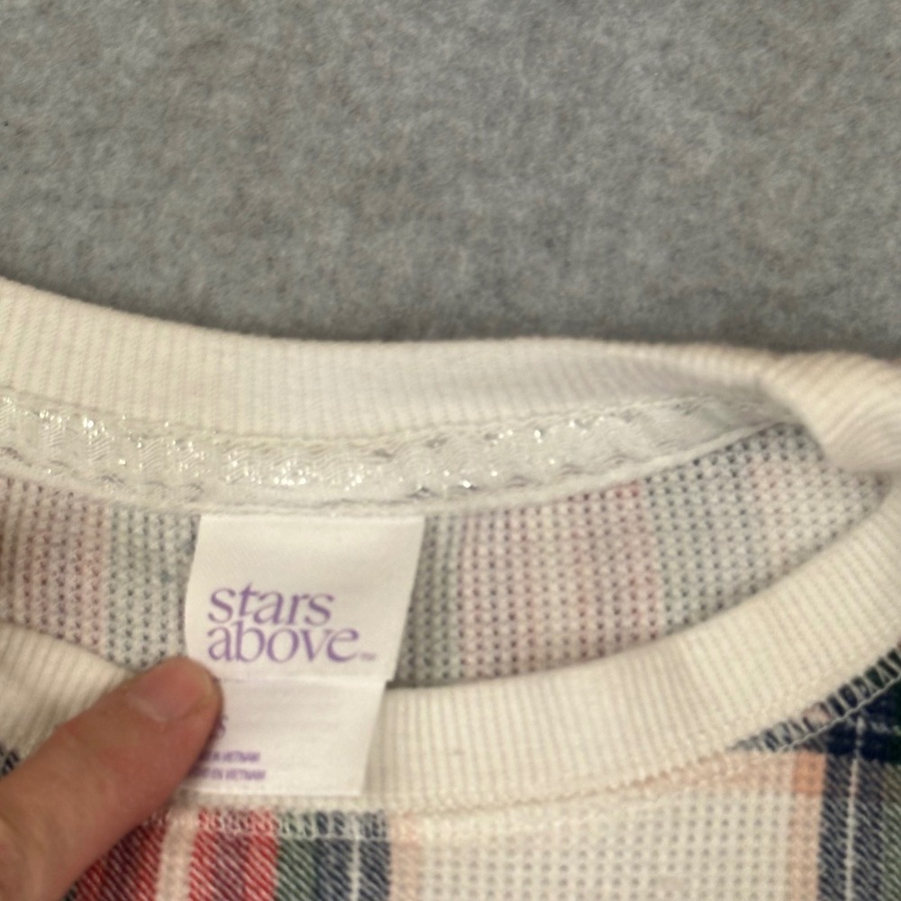 Stars Above Womens XS Plaid Thermal Waffle Knit Top Red Green White‎ Long Slv - Picture 3 of 8